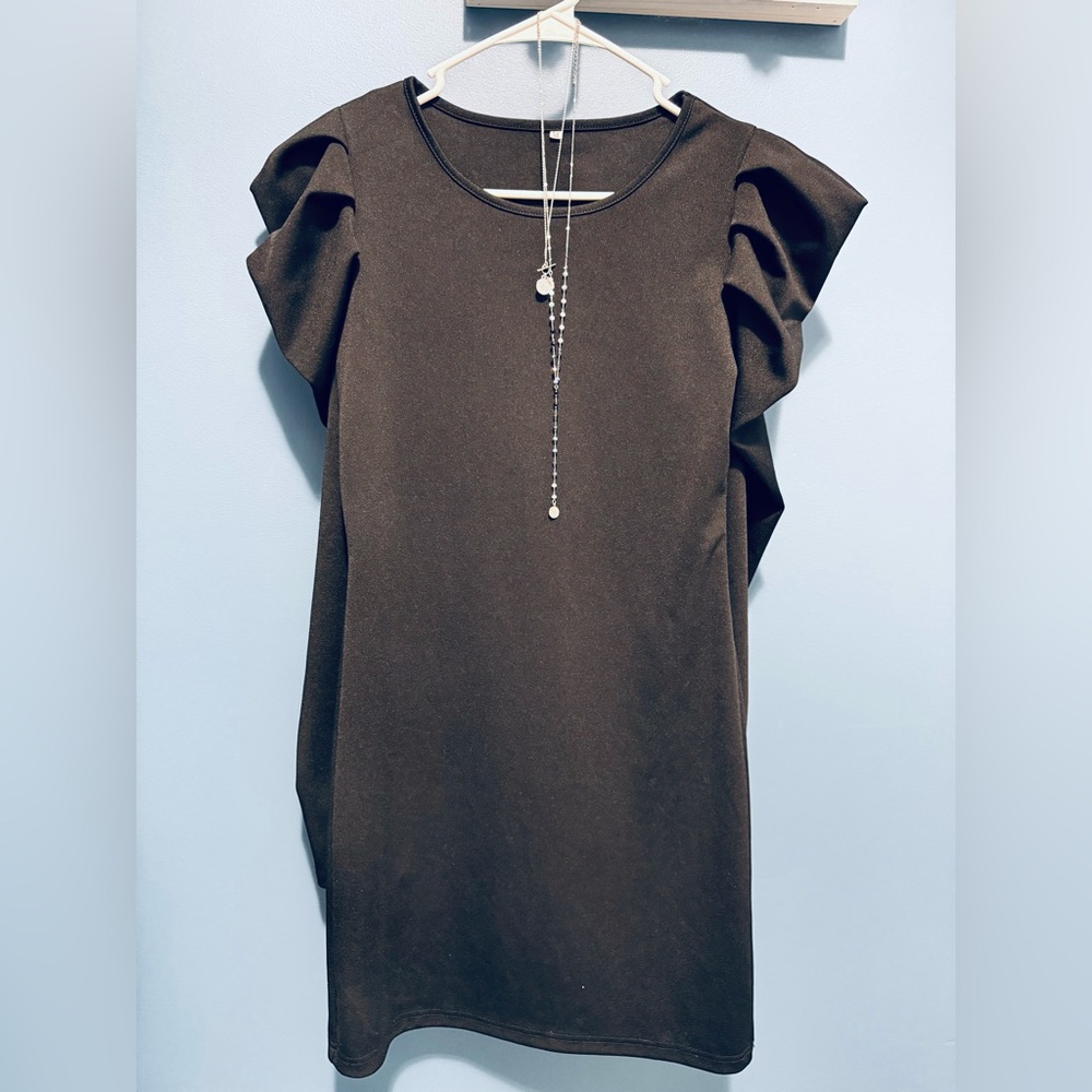 Black Flutter Sleeve Sheath Mini Dress